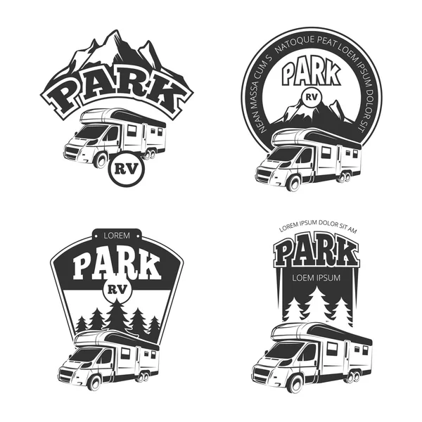 RV and campers vector emblems, labels, badges, logos set