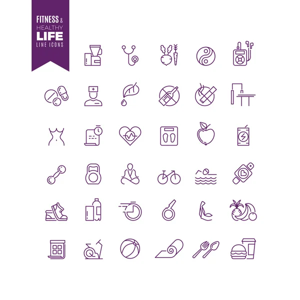 Fitness, sport, bodybuilding and healthy life outline web vector icons
