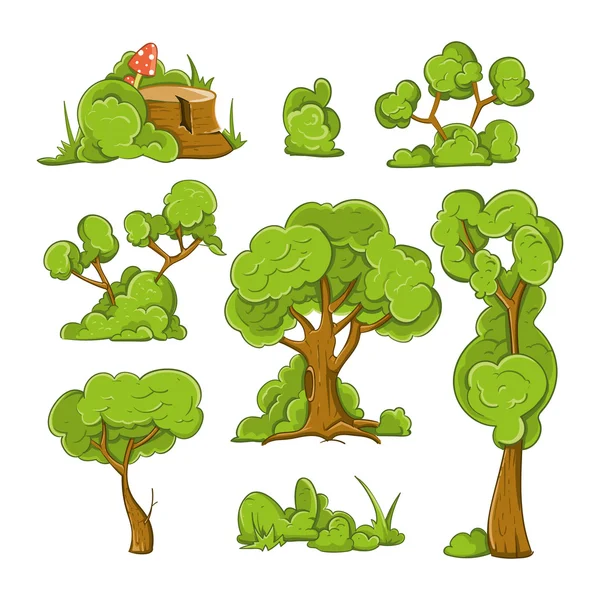 Cartoon trees and bushes vector set