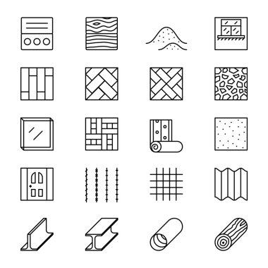 Building materials line vector icons