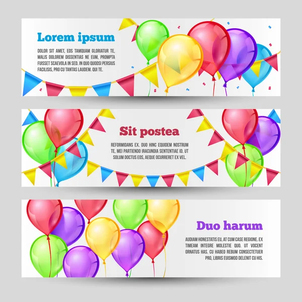 Horizontal holiday banners with color balloons. Vector template design