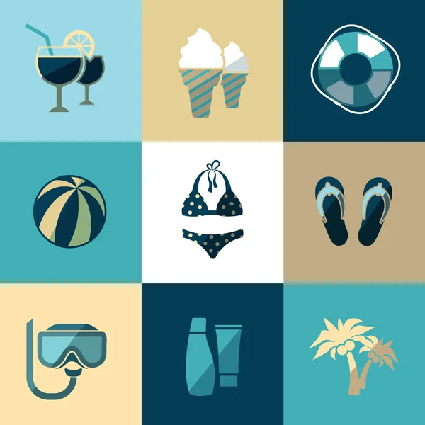 Summer vacation and beach flat vector icons