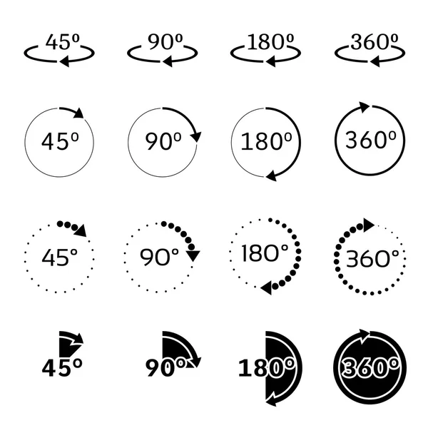 Angles 45, 90, 180 and 360 degrees vector icons set — Stock Illustration Angles 45, 90, 180 and 360 degrees vector icons set Vector Graphics