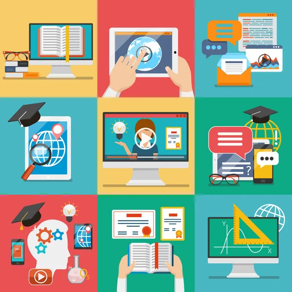 Online education flat icons vector