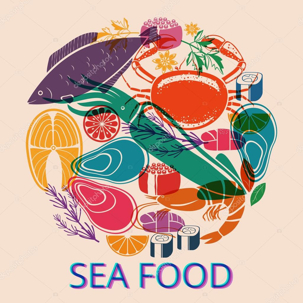 Seafood Graphic with Various Fish and Shellfish Stock Vector Image by