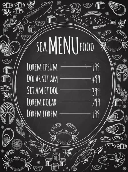 Templat menu papan tulis makanan laut Stok Vektor Bebas Royalti