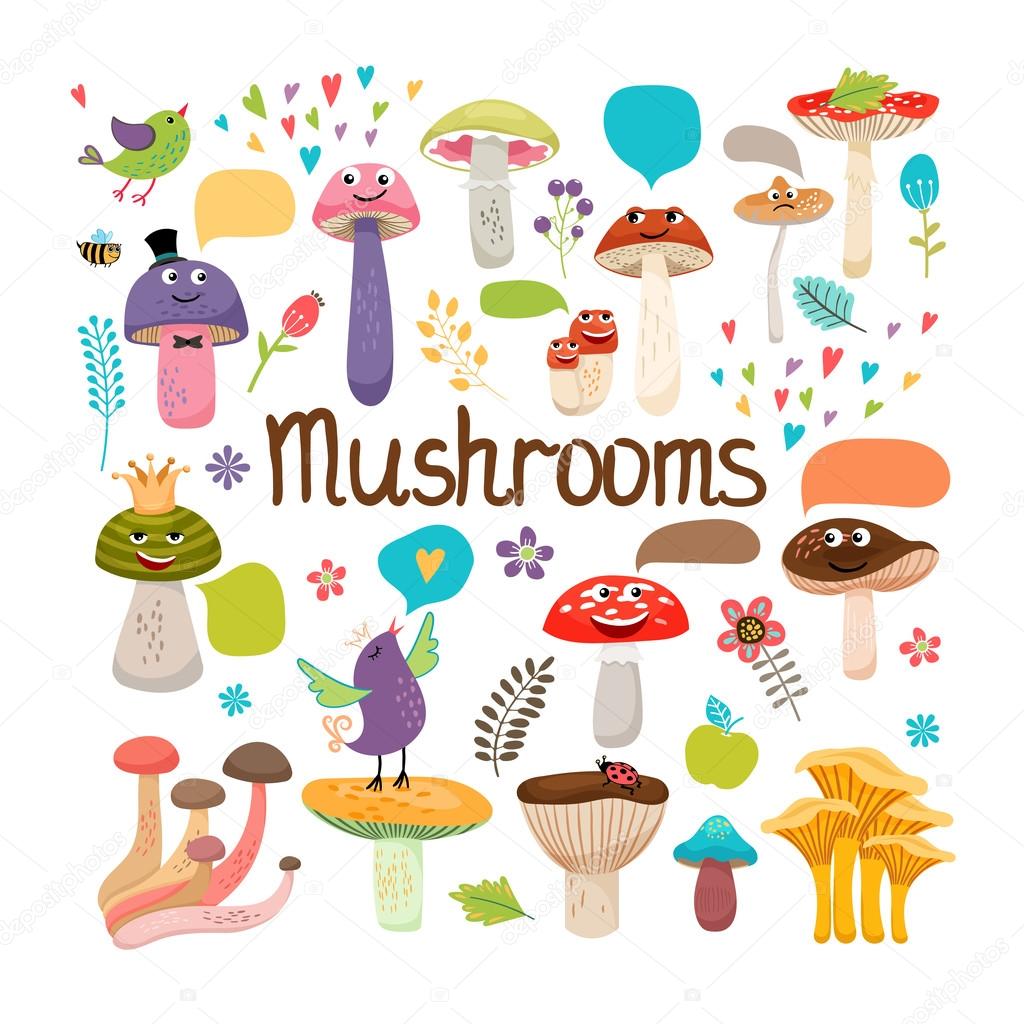 Cute cartoon mushrooms with faces — Stock Vector © MSSA 57130969