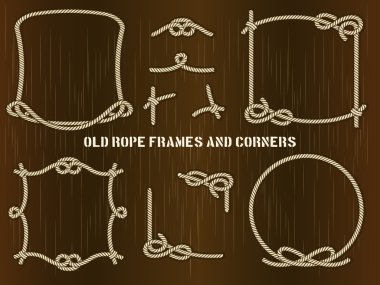Old Rope Frames and Corners on Brown Background