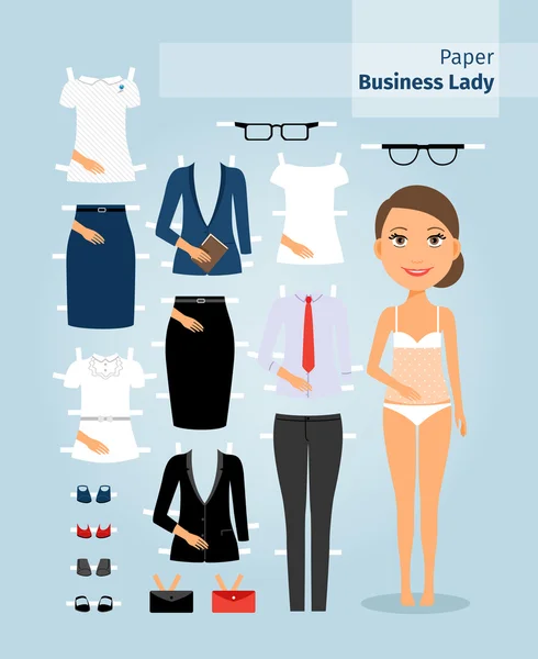 Business lady paper doll. Cute girl in office clothes