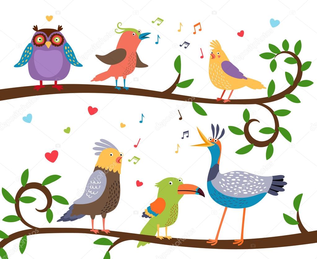Singing Birds On Tree Branches Stock Vector Image By C K3star