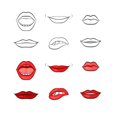 Vector woman lips and mouth silhouettes