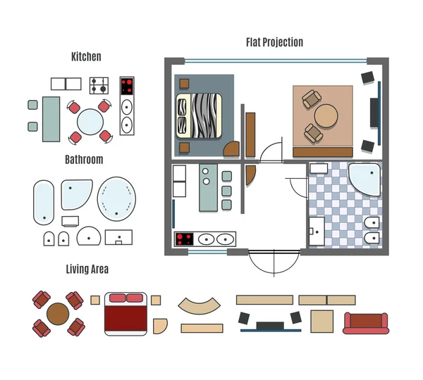 Vector projection and furniture icons — Stock Illustration Vector projection and furniture icons Stock Vector