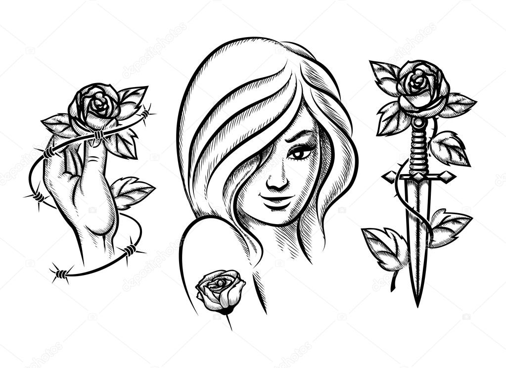 tatuaggi ragazza di bellezza coltello filo spinato e tatuaggi ragazza di bellezza coltello filo spinato e