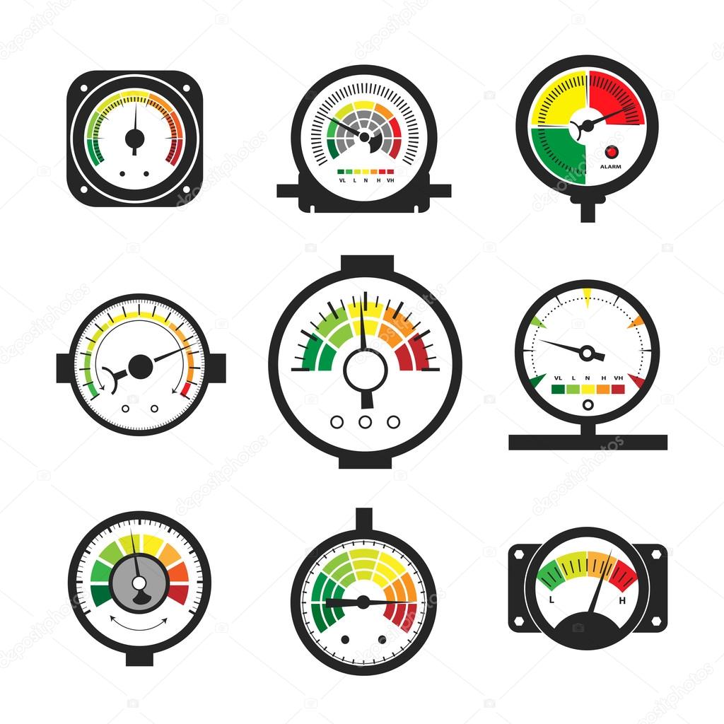 Manometer set, pressure gauge and measurement — Stock Vector © MSSA