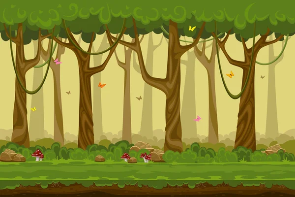 Cartoon forest landscape, endless vector nature background for computer games