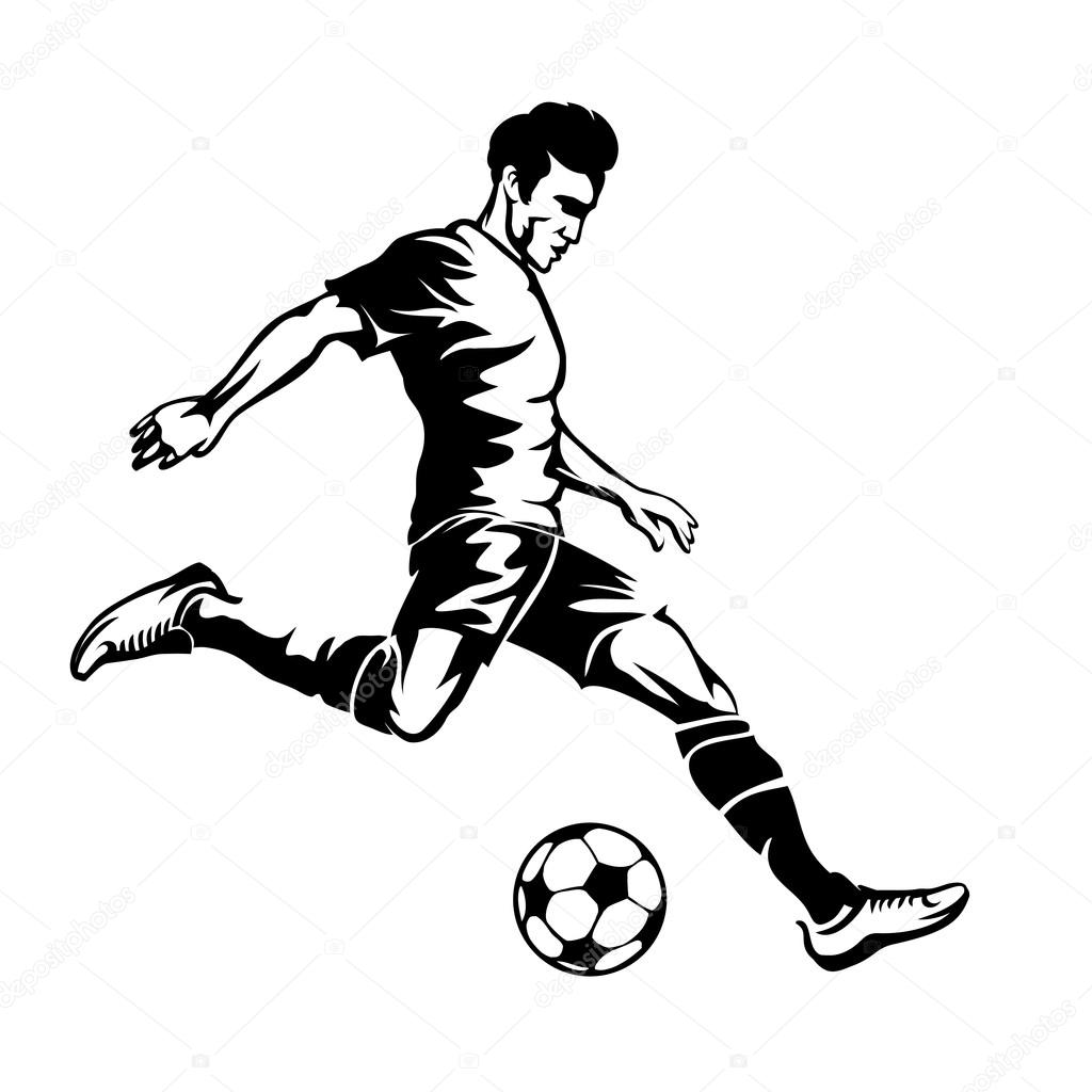 Football player with soccer ball vector silhouette — Stock ...