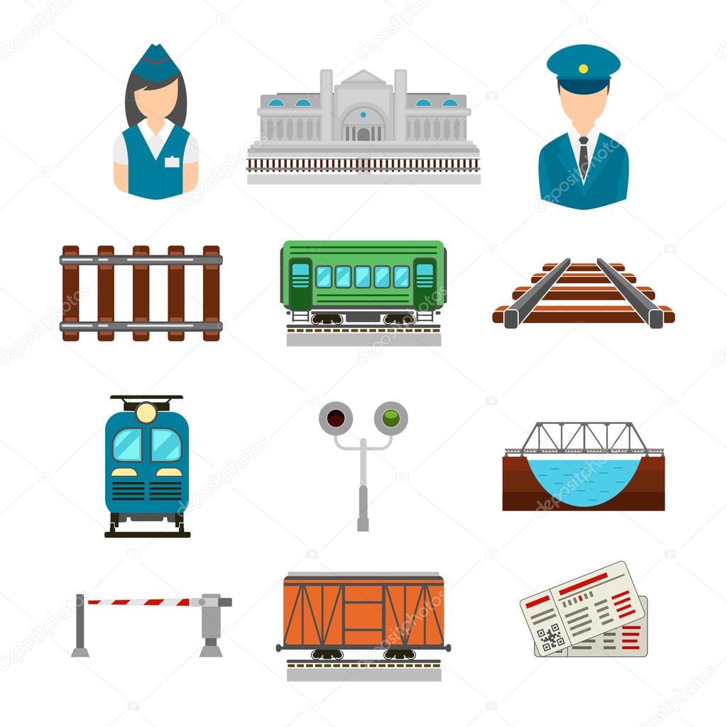 Vector set of railroad icons in flat style — Stock Vector © MSSA #82665348