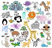 Картина, постер, плакат, фотообои "childrens drawing doodle animals", артикул 84985056