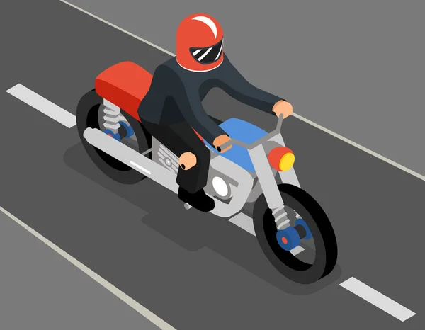 Isometric biker on the road top side view