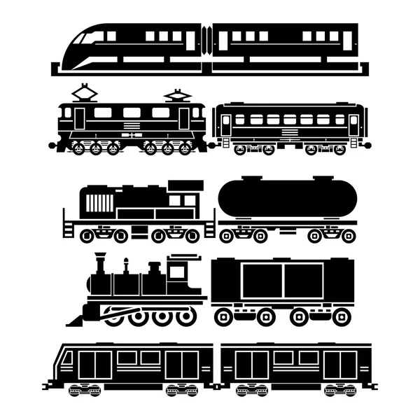 Train, sky train, subway vector icons set. Passenger and public transport symbols