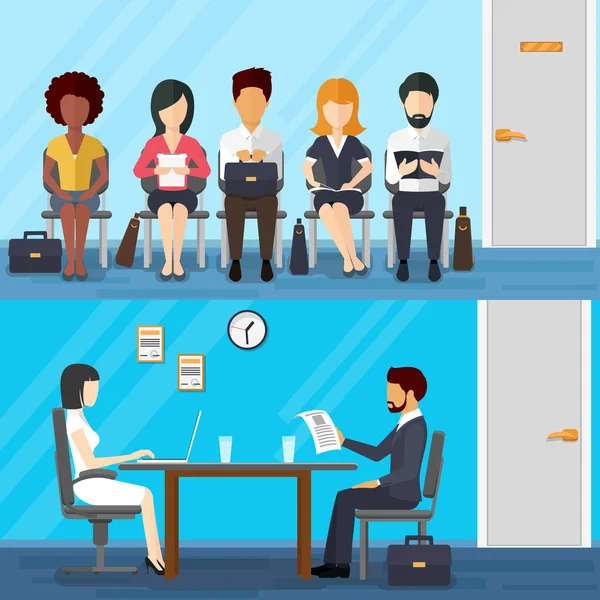 Business people waiting for job interview. Vector recruitment concept in flat design style