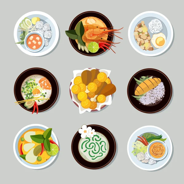 Thai food vector icons set