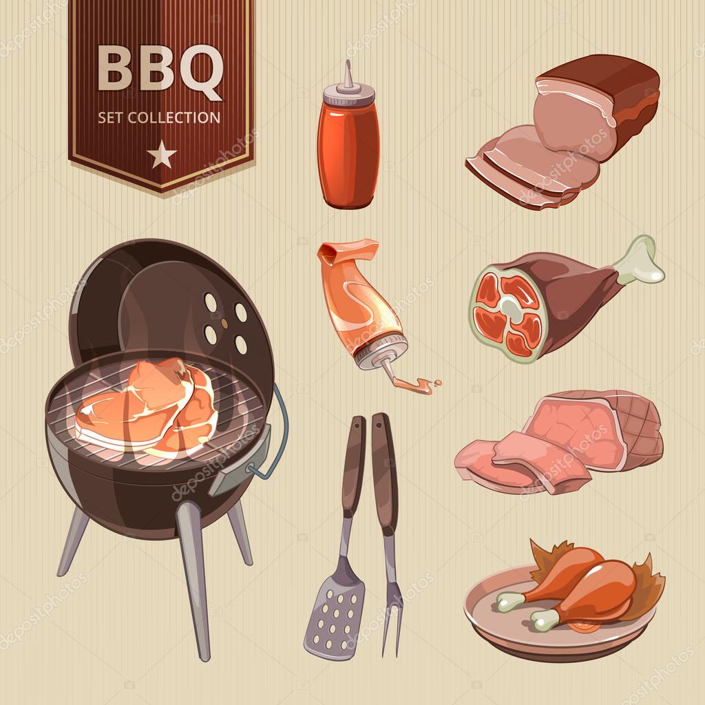 q Meat Vector Elements For Vintage Barbecue Poster 图库矢量图像 C K3star