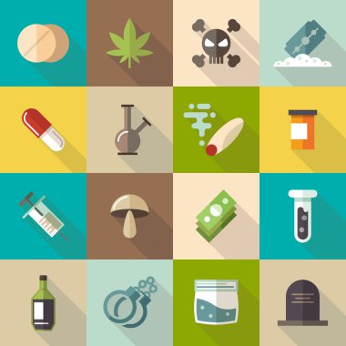 Drugs flat vector icons set
