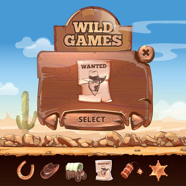 Wild West desert landscape background with user interface UI in cartoon style