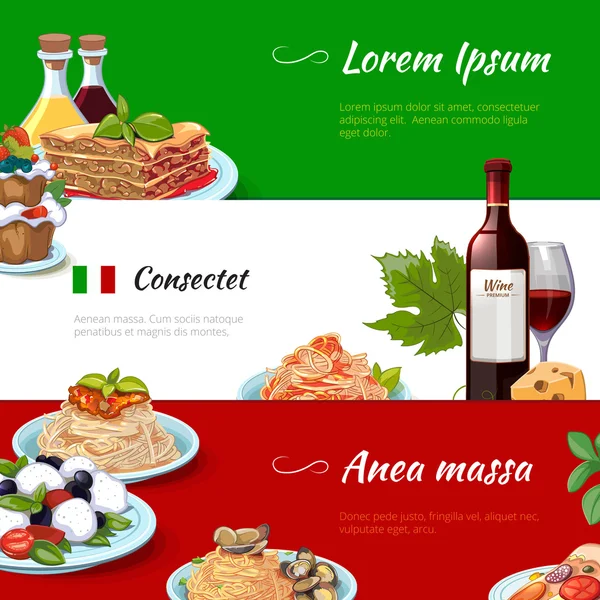 Italian food horizontal banners vector set