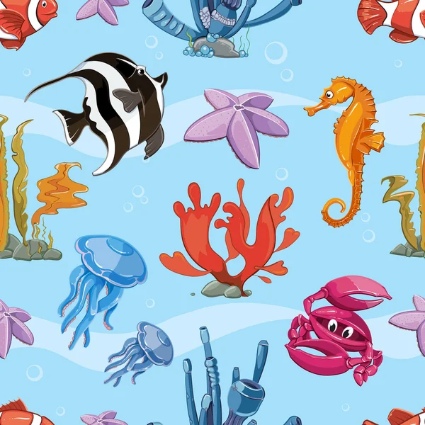 Underwater seamless vector background with sea animals