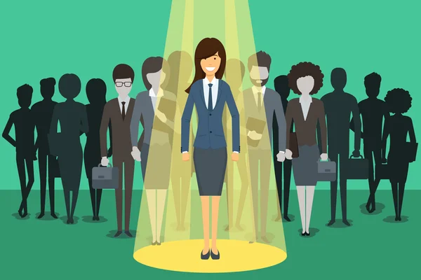 Businesswoman in spotlight. Picking the right candidate professional vector concept background