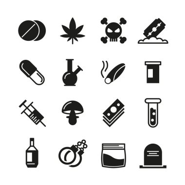 Drugs black vector icons set