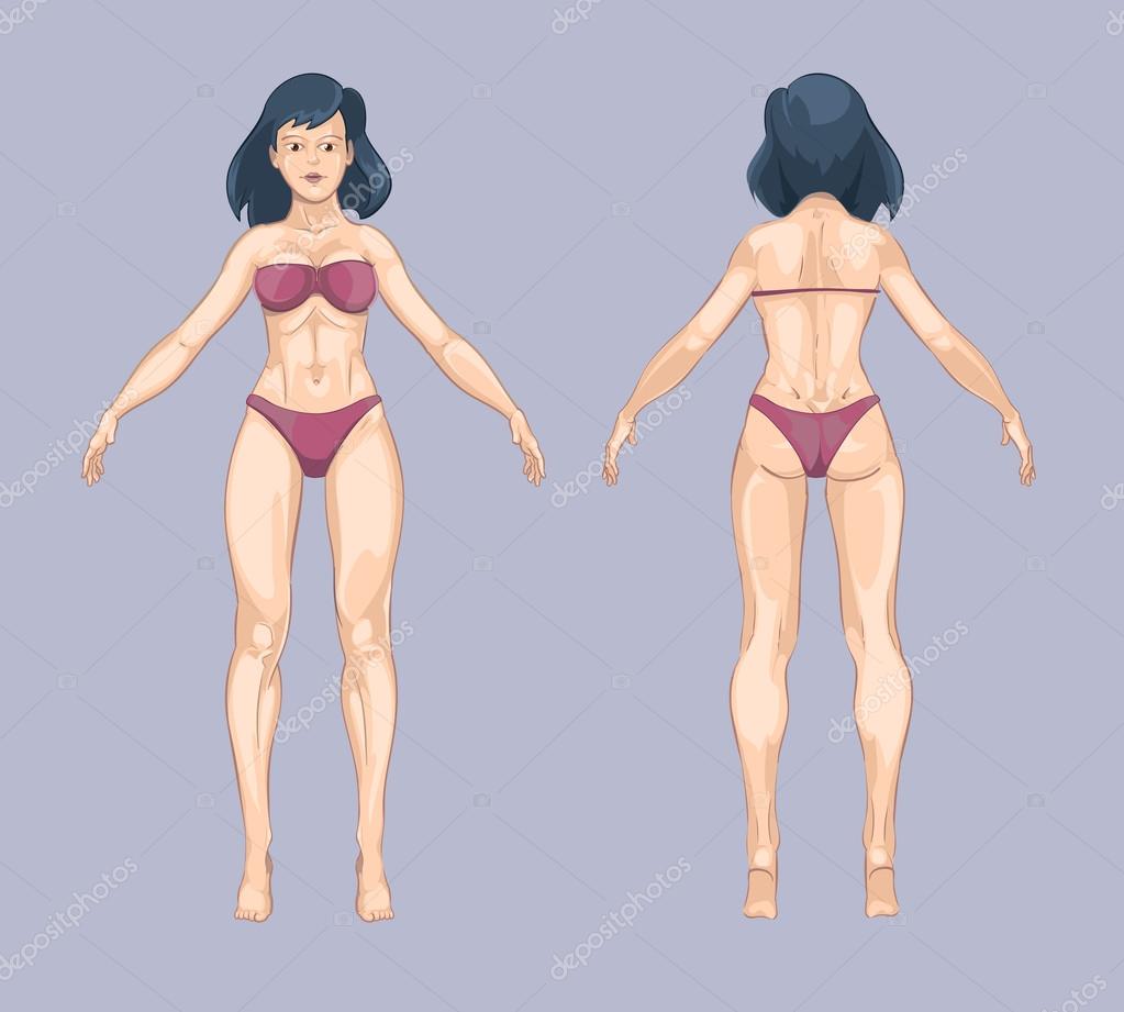 Front and back standing pose. 