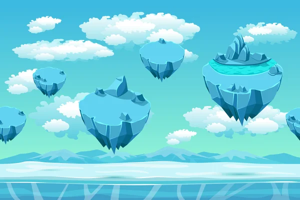 Ice and snow with the ice islands. Seamless game landscape. Cartoon background for games