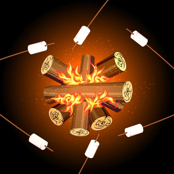 Api unggun marshmallow, api unggun marshmallow tampilan atas Stok Ilustrasi Bebas Royalti