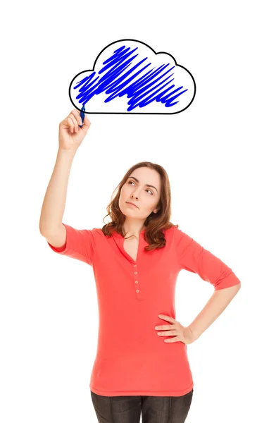 Thoughtful woman with marker — Stock Photo, Image