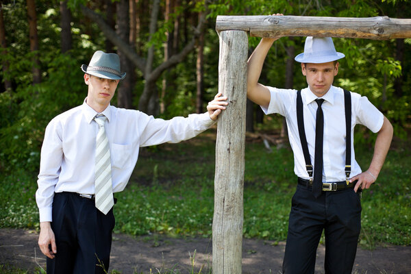 Picture of handsome gangster in the forest