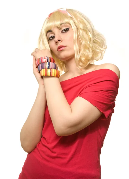 Pictura kobiety w blond peruce — Zdjęcie stockowe