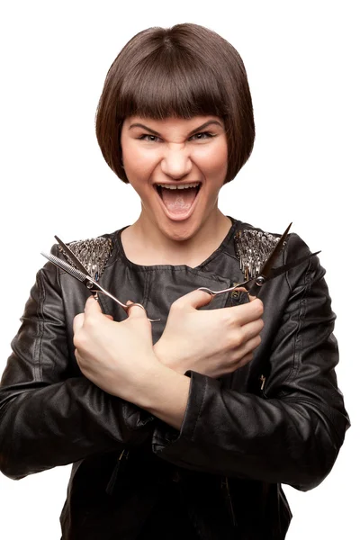 Picture of stylish hairdresser screaming — Stock Photo, Image