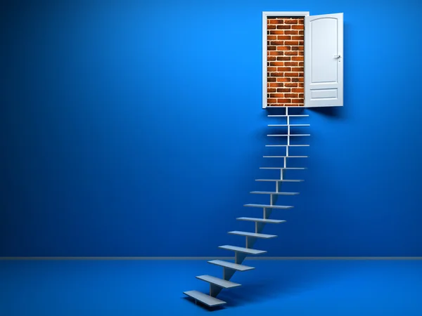 3d blue room with opened door. Brick wall — Stock Photo, Image