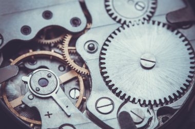 Saat gibi. Eski saat saat mekanizması Close-Up 