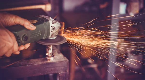 Master of welding seams angle grinder — Stock Photo, Image