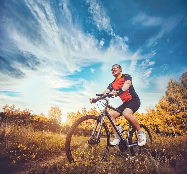 Człowiek z rowerem cieszyć się letnie wakacje — Zdjęcie stockowe