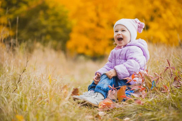 Feliz bebé juguetón en el parque de otoño —  Fotos de Stock