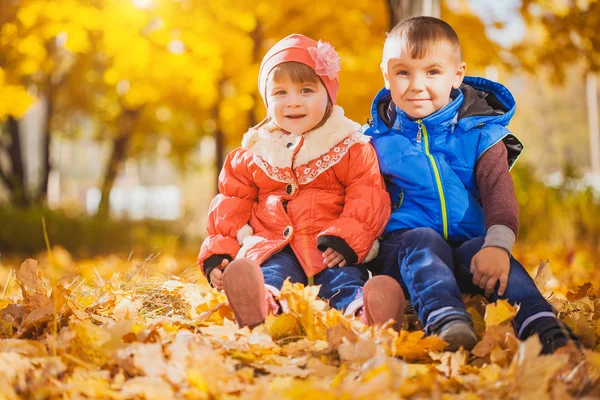 Happy playful children in the autumn park — Stock Photo, Image
