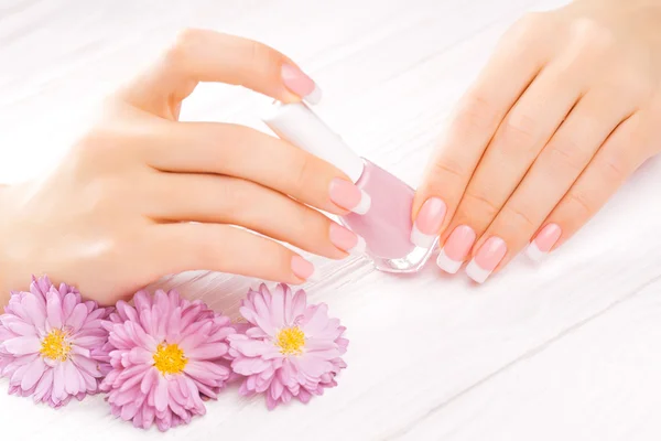 Hermosa manicura en blanco — Foto de Stock