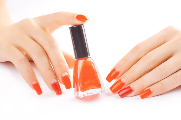 Manicure. applying red nail polish. isolated — Stock Photo, Image