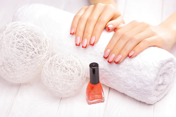 Red french manicure — Stock Photo, Image