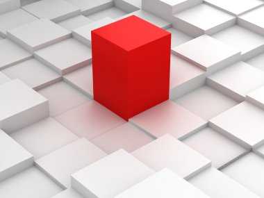 3d blokları ve kırmızı küp arka plan